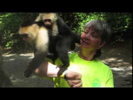 Roatan 2018 Me with the Capuchin Monkey Mother and Baby at Gumbalimba Park in Roatan