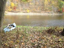 Walking our kayak to the Wallkill River